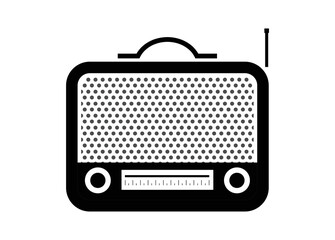 Old radio. Old wooden radio. Simple illustration in black and white.