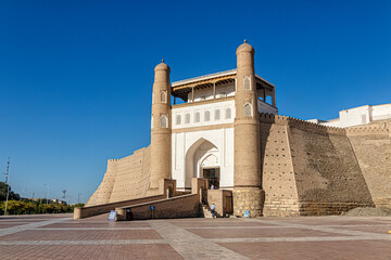 Entrance gate of the ancient citadel of the Ark in Bukhara in Uzbekistan