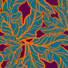 Nature seamless vector pattern with hand drawn twig, tree branch with leaves, tropical summer time. Ecological rural theme for poster print, wrapping paper, wallpaper, clothes textile, fabric design. © Berolina