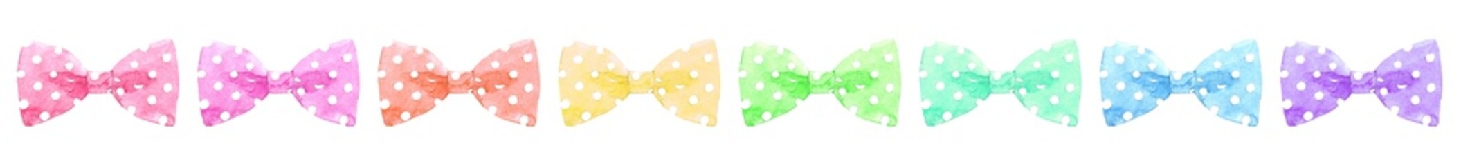 Pink white dots watercolor bowtie illustration set, ribbon. Easter animal clothes, spring Hipster funny clothes accessories, character creator decor fashion element isolated. Cute drawing clipart 