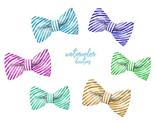 Watercolor green stripes bowtie illustration set, Easter clothes,spring accessories. Create funny character, overlay, object isolated. Hipster clothes, Cute drawing clipart element	
