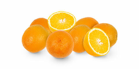 Oranges fruit and slices of ​​yellow orange on white background