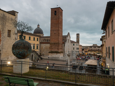 Pietrasanta   small town in  Tuscany main square with  Duomo Cathedral