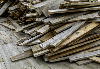 Pile of old wooden planks