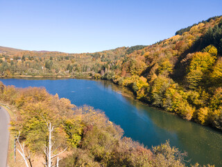 Aerial Autumn view of Pasarel reservoir, Bulgaria