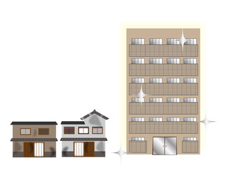 古いボロボロの家と新築マンション