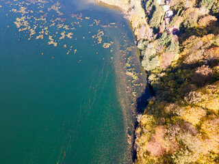 Aerial Autumn view of Pasarel reservoir, Bulgaria