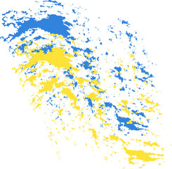 Grunge Brush Stroke With National Flag Of Ukraine.  shape icon with colors of Ukrainian flag. Ukraine crisis concept. Vector illustration Isolated on white background