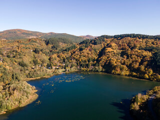 Aerial Autumn view of Pasarel reservoir, Bulgaria