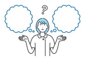 選択に悩む若い女性看護師　空白の吹き出し