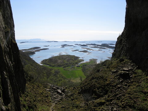 Beautiful view towards North West from inside the hole at the Torghatten mountain.
