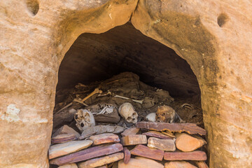 Cave with priests' and monks' bones near Abuna Yemata Guh rock-hewn church, Tigray region, Ethiopia