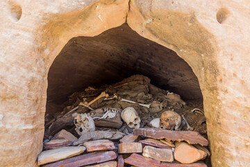 Cave with priests' and monks' bones near Abuna Yemata Guh rock-hewn church, Tigray region, Ethiopia