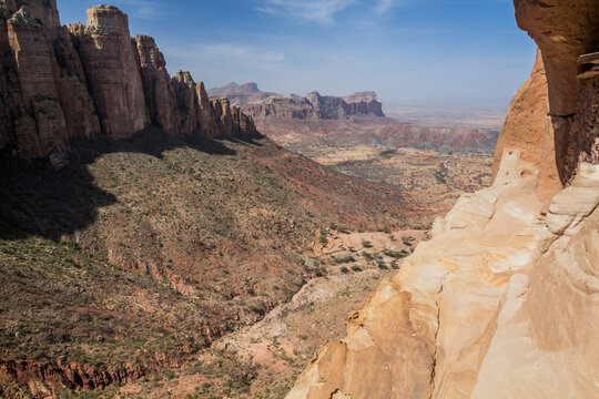 Ledge leading to Abuna Yemata Guh rock-hewn church, Tigray region, Ethiopia