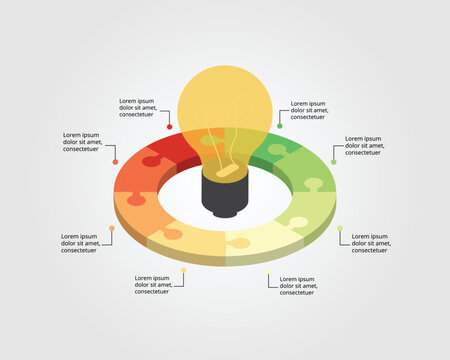 light burb idea template for infographic for presentation for 8 element