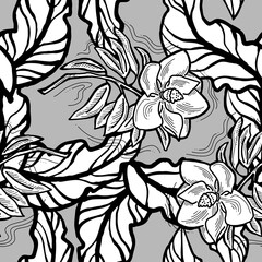 Nature seamless vector pattern with hand drawn twig, tree branch with leaves, tropical summer time. Ecological rural theme for poster print, wrapping paper, wallpaper, clothes textile, fabric design. © Berolina