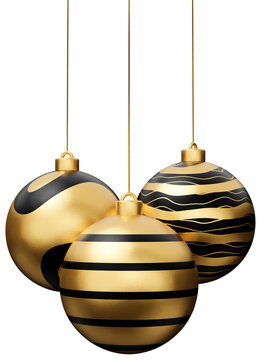 Gold and black hanging Christmas bauble ball 3d render