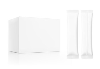 Universal blank cardboard box with stick mockup. Vector illustration isolated on white background. Can be use for food, medicine, cosmetic and etc. EPS10.	