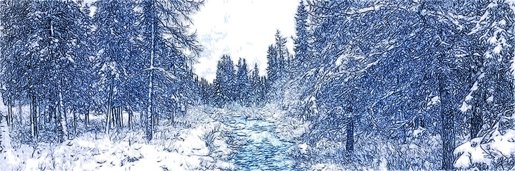 Winter forest covered with snow