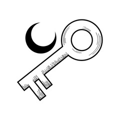 Isolated key with moon symbol Esoterism sketch icon Vector