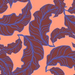 Nature seamless pattern with hand drawn twig, tree branch with leaves, tropical forest, summer time. Ecological rural theme for poster print, wrapping paper, wallpaper, clothes textile, fabric design.