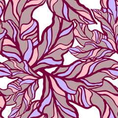 Nature seamless pattern with hand drawn twig, tree branch with leaves, tropical forest, summer time. Ecological rural theme for poster print, wrapping paper, wallpaper, clothes textile, fabric design.