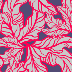 Nature seamless pattern with hand drawn twig, tree branch with leaves, tropical forest, summer time. Ecological rural theme for poster print, wrapping paper, wallpaper, clothes textile, fabric design.