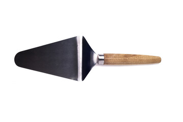 cake spatula with wooden handle on white background