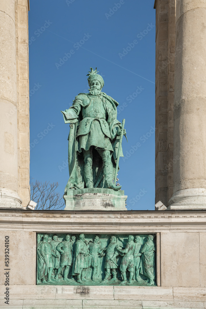 Wall mural gabriel bethlen statue in the millennium monument at heroes square - budapest, hungary