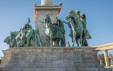 Seven chieftains of the Magyars Sculptures (Tas, Huba and Tohotom or Teteny) at Millennium Monument...
