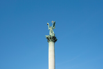 Archangel Gabriel Sculpture on top of the central column of the Millennium Monument at Heroes Square - Budapest, Hungary