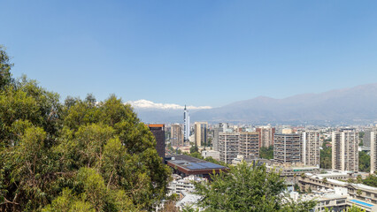 Obraz premium Santiago, Chile panoramic view and Andes Mountain Range