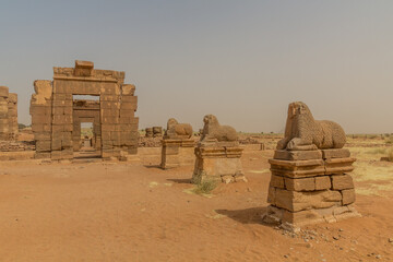 Fototapeta na wymiar Colonnade of rams at the Temple of Amun in Naqa, Sudan
