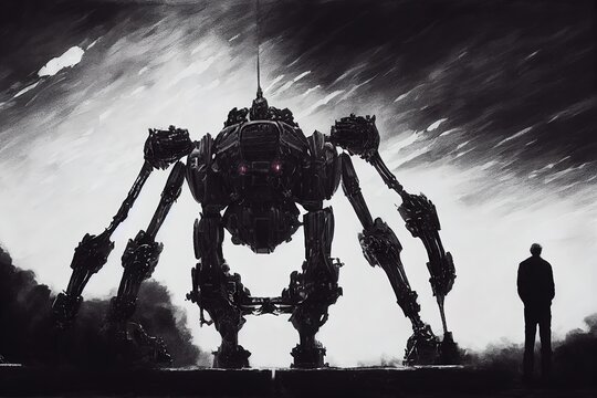 Giant Mech Warrior Robot, Anime Manga Style Art