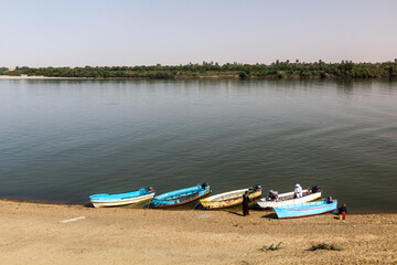 Boats at the river Nile in Abri, Sudan - obrazy, fototapety, plakaty