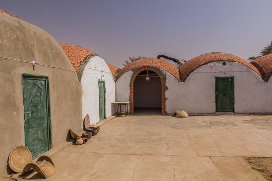 ABRI, SUDAN - FEBRUARY 25, 2019: Courtyard of  Magzoub Nubian Traditional Guest House in Abri, Sudan