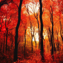 Autumn in the red forest