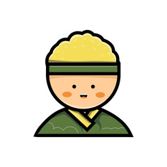 Cute character rice bowl. little boy icon vector