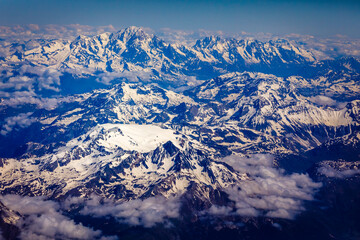 Fototapeta na wymiar Aerial Alpine landscape, majestic Gran Paradiso Italian alps and Vanoise, France