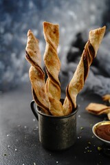 Puff pastry chocolate hazelnut twist topped with sugar and nuts