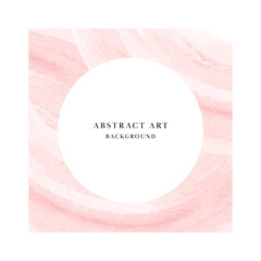 Minimal pink watercolor brush stroke splash with circle copy space. Luxury design banner.
