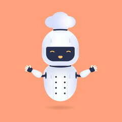White friendly chef robot. Cooking Robot Artificial Intelligence concept.