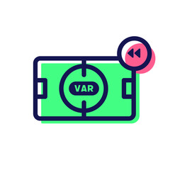 Video Assistant Referee (VAR). Soccer or football VAR playback line icon.