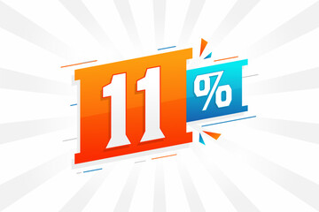 11% discount marketing banner promotion. 11 percent sales promotional design.