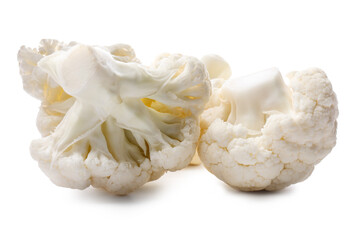 Cut fresh raw cauliflowers on white background