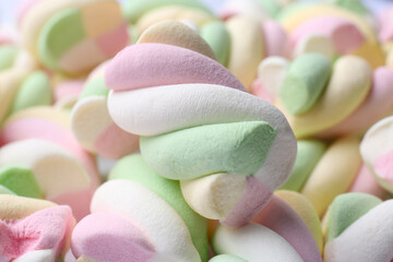 Delicious colorful marshmallows as background, closeup view