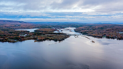 Drone view of Cape Breton Island, Autumn Colors in Forest, Forest Drone view, Colorful Trees in Forest