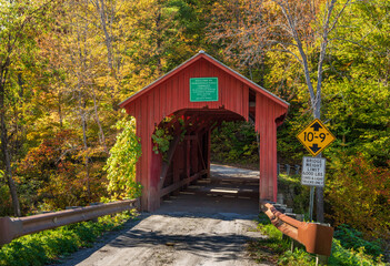 Fototapeta na wymiar Entrance to Slaughter House covered bridge in Northfield Falls Vermont
