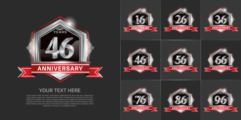 set of anniversary with silver color and red ribbon can be use for celebration event