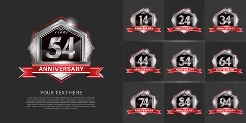 set of anniversary with silver color and red ribbon can be use for celebration event